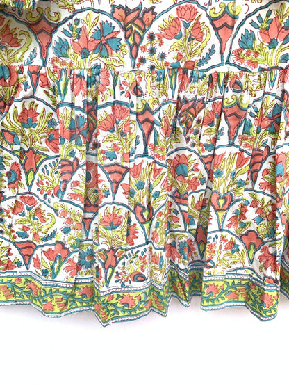 Multicolor Floral Hand Block Printed Cotton Mini Dress – Boho Puff Sleeve Indian Dress