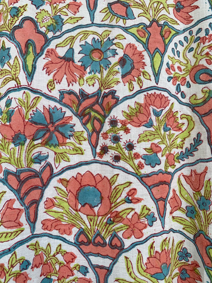 Multicolor Floral Hand Block Printed Cotton Mini Dress – Boho Puff Sleeve Indian Dress