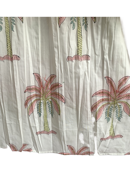 Ivory Palm Tree Hand Printed Cotton Mini Dress – Puff Sleeve Boho Summer Dress