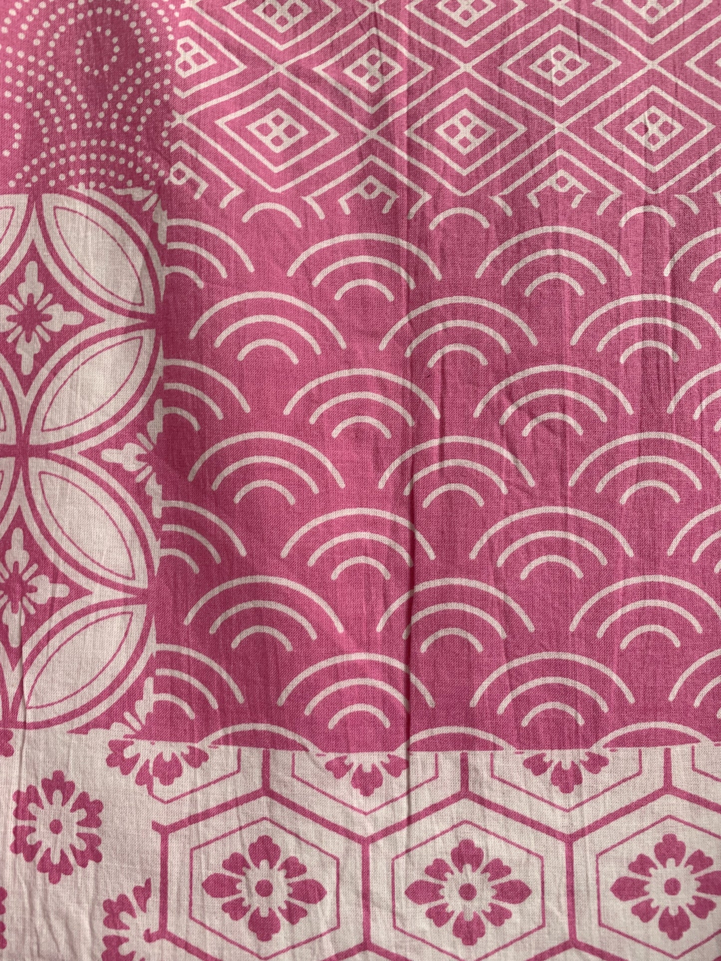 Pink Geometric Patchwork Screen Printed Cotton Dress – Puff Sleeve Boho Tiered Midi Dress