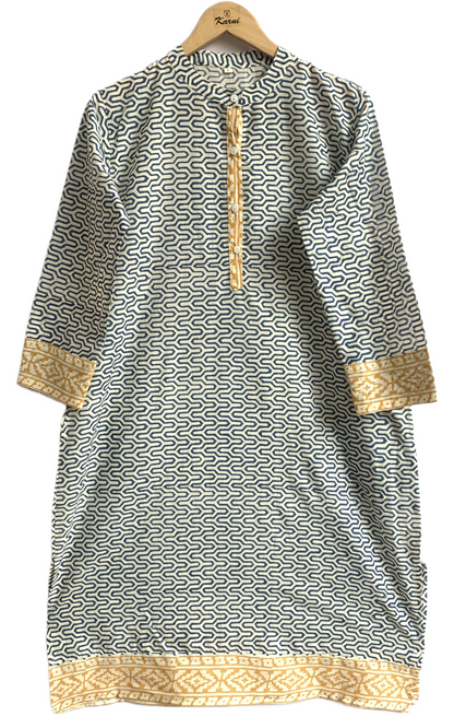 Indigo Geometric Hand Block Printed Cotton Kurta – Women’s Indian Tunic Dress