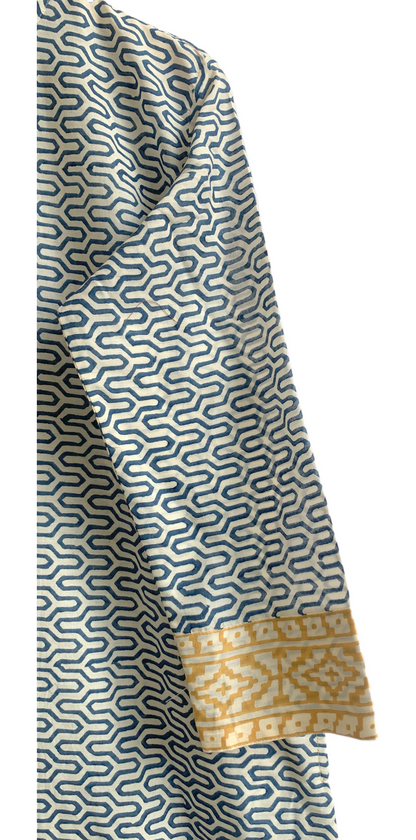 Indigo Geometric Hand Block Printed Cotton Kurta – Women’s Indian Tunic Dress