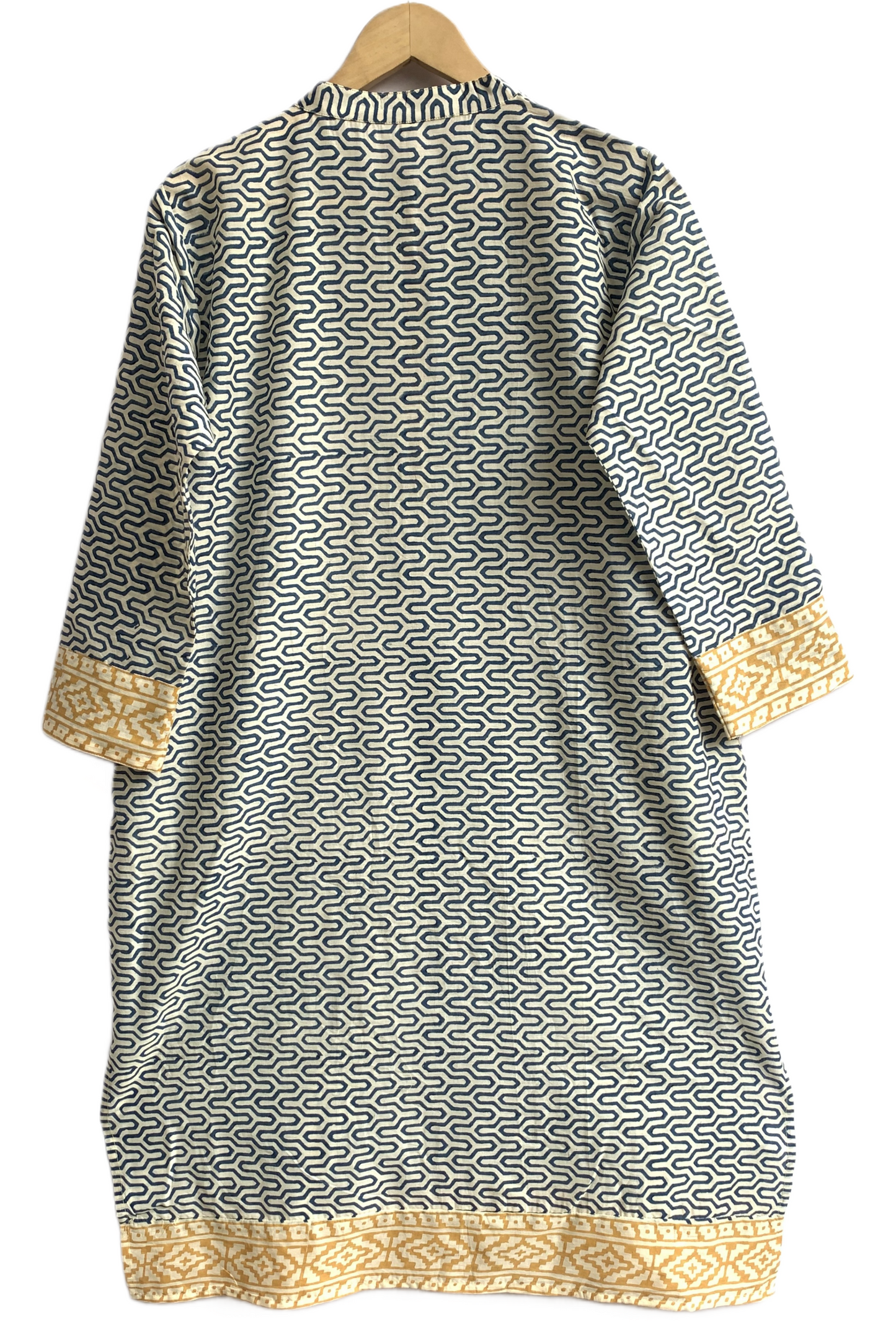 Indigo Geometric Hand Block Printed Cotton Kurta – Women’s Indian Tunic Dress