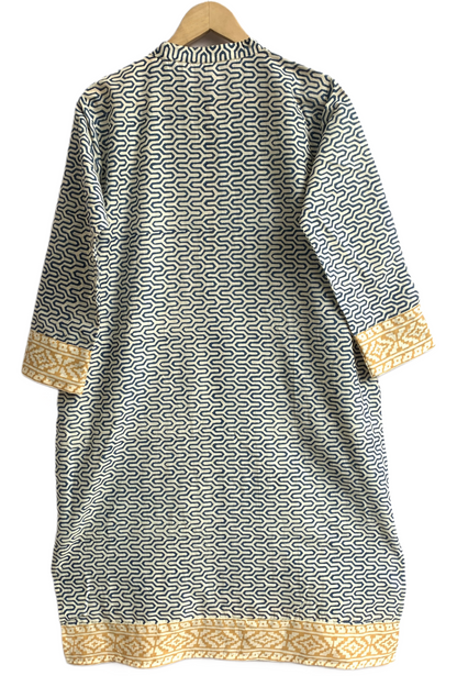 Indigo Geometric Hand Block Printed Cotton Kurta – Women’s Indian Tunic Dress
