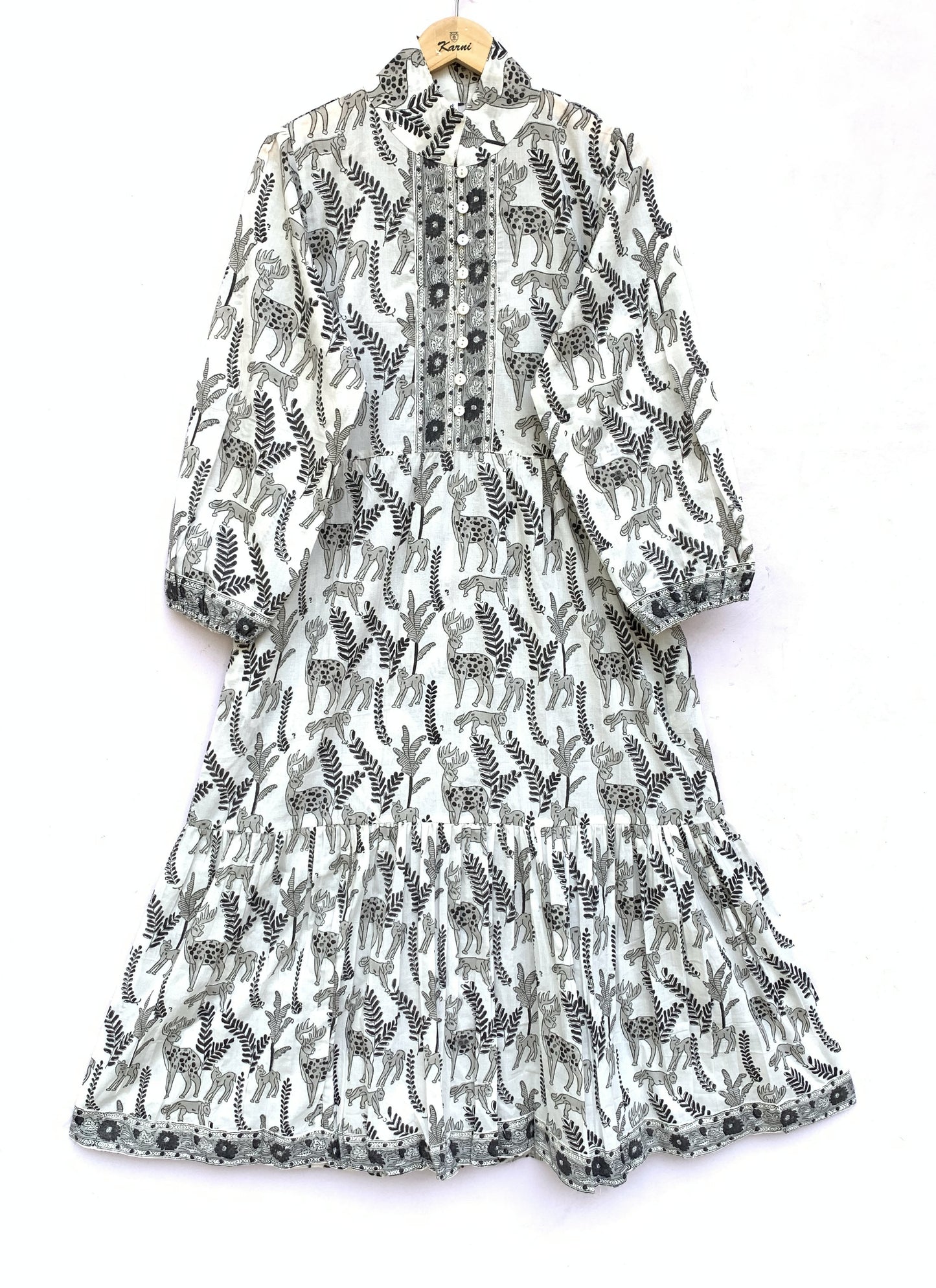 Grey Animal Print Hand Block Printed Cotton Maxi Dress – Bohemian Long Dress