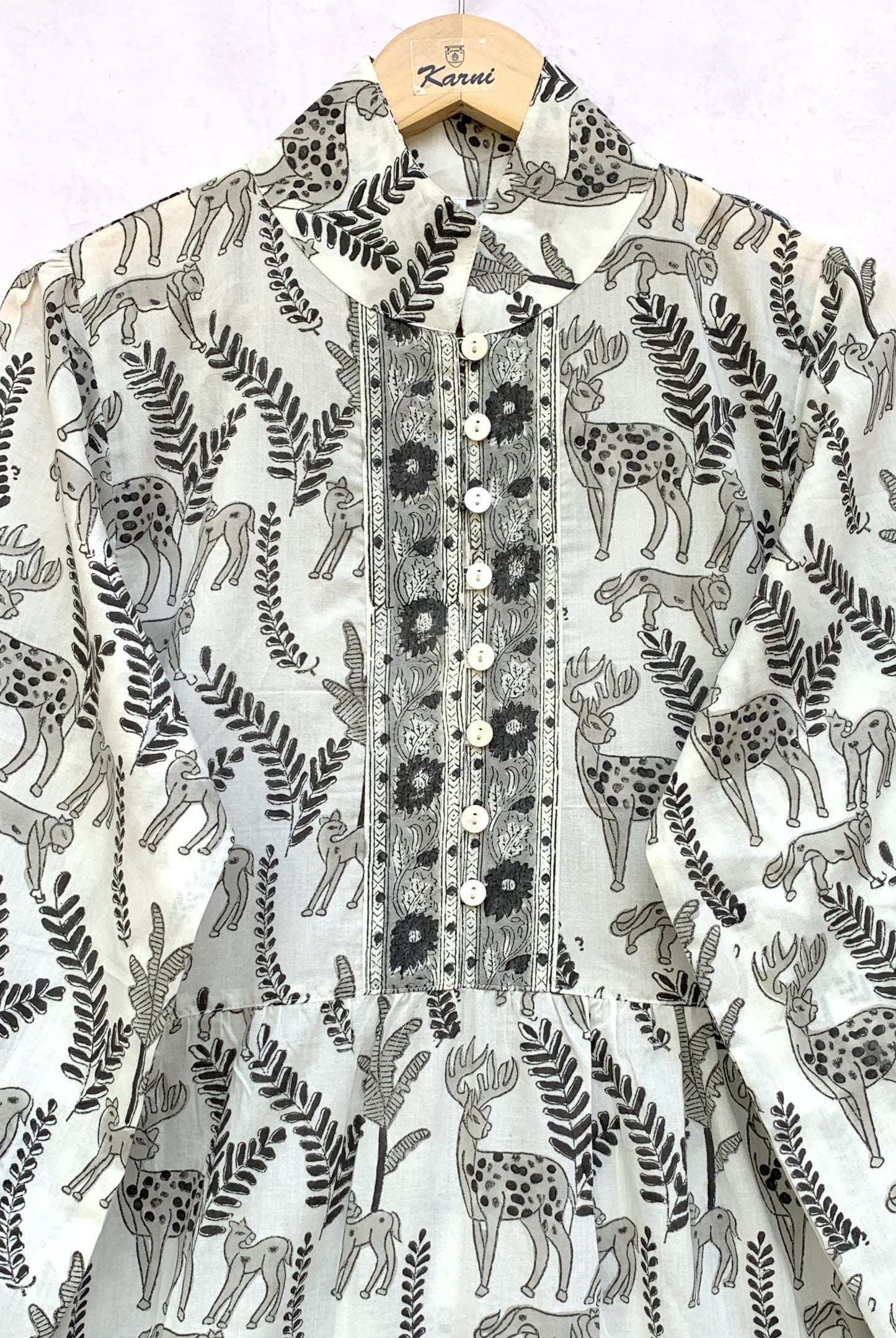 Grey Animal Print Hand Block Printed Cotton Maxi Dress – Bohemian Long Dress