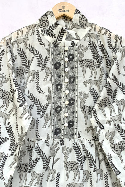 Grey Animal Print Hand Block Printed Cotton Maxi Dress – Bohemian Long Dress