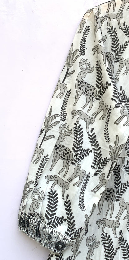 Grey Animal Print Hand Block Printed Cotton Maxi Dress – Bohemian Long Dress