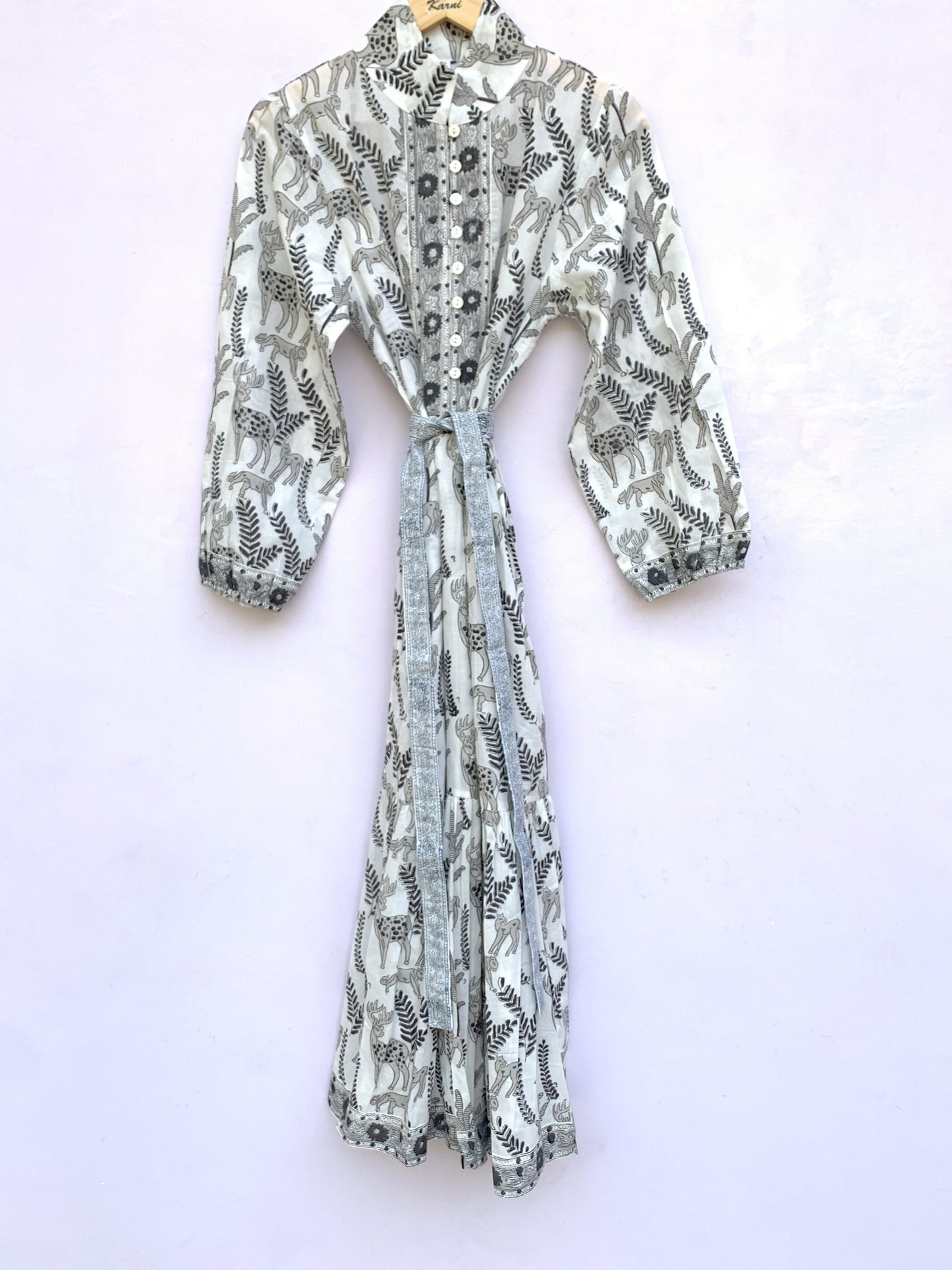 Grey Animal Print Hand Block Printed Cotton Maxi Dress – Bohemian Long Dress