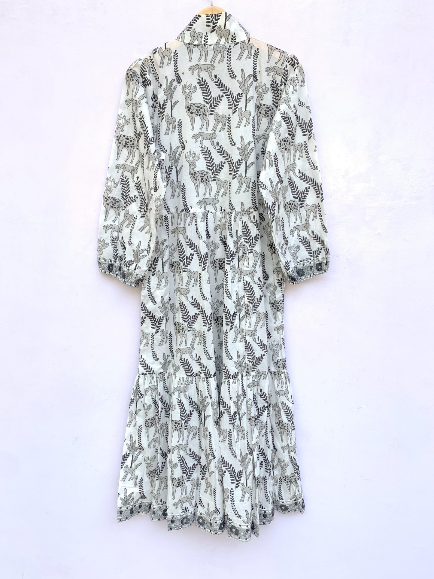 Grey Animal Print Hand Block Printed Cotton Maxi Dress – Bohemian Long Dress