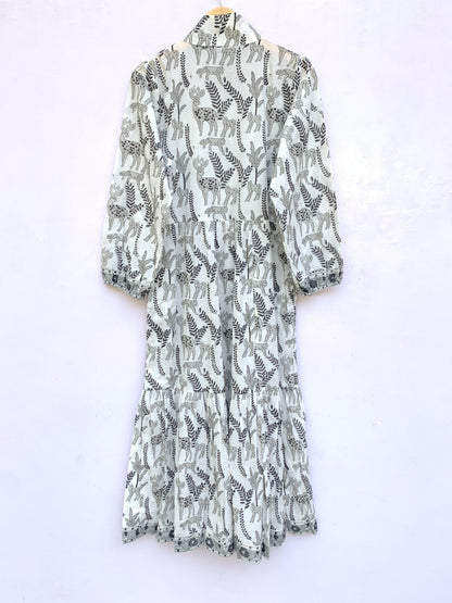 Grey Animal Print Hand Block Printed Cotton Maxi Dress – Bohemian Long Dress