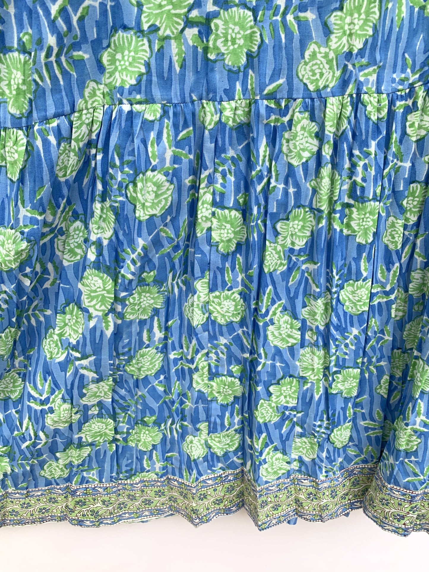 Blue Floral Hand Block Printed Cotton Maxi Dress – Long Sleeve Bohemian Dress