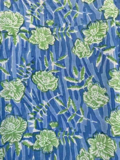 Blue Floral Hand Block Printed Cotton Maxi Dress – Long Sleeve Bohemian Dress