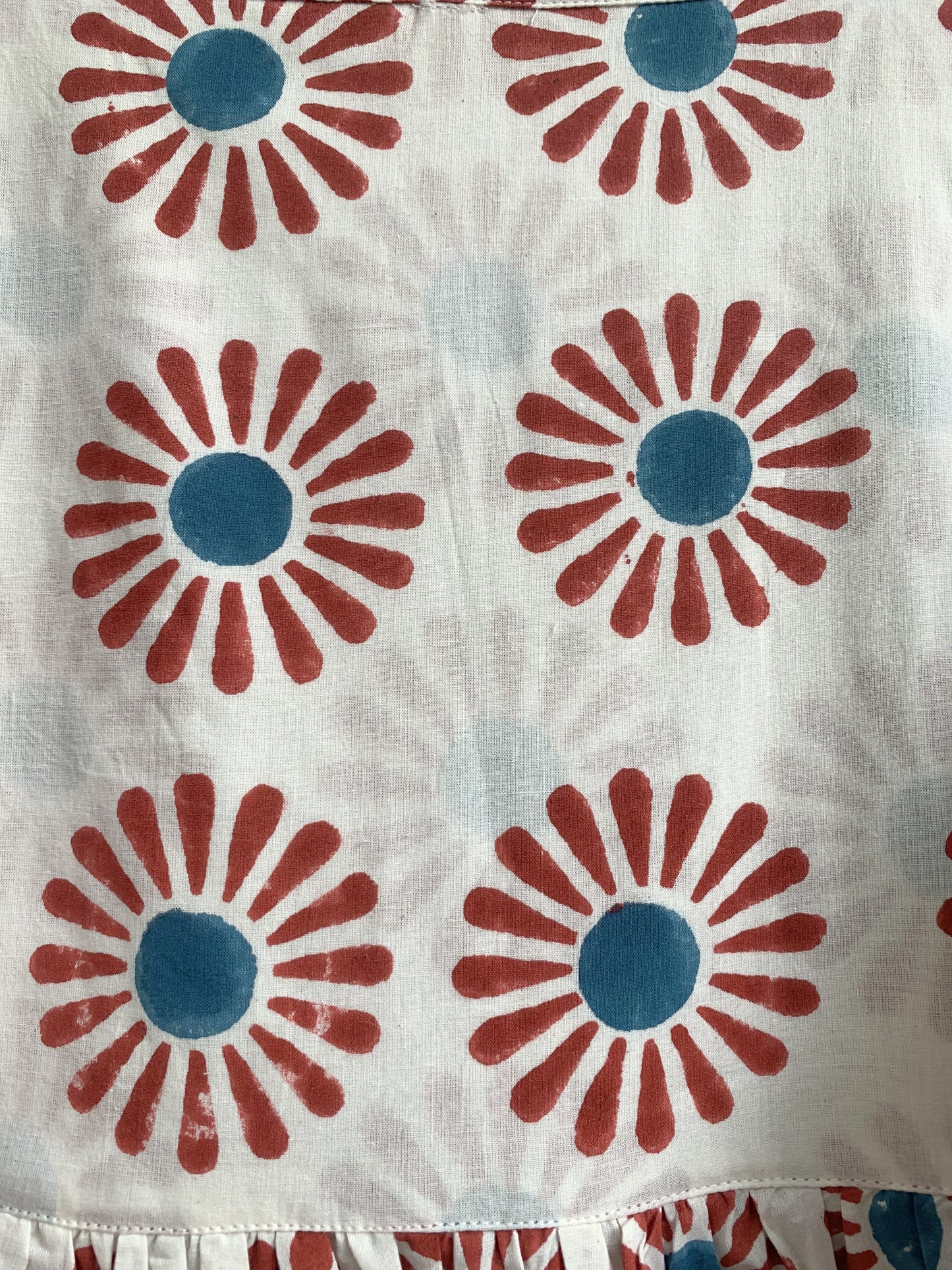 Rust Floral Hand Block Printed Cotton Dress – Puff Sleeve Boho Tiered Summer Dress