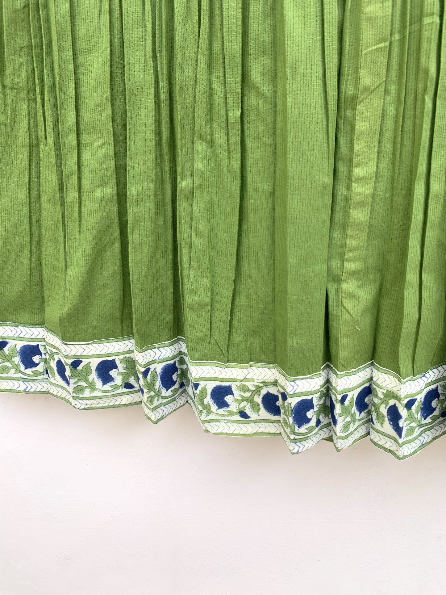 Olive Green Cotton Maxi Dress – Puff Sleeve Tiered Boho Long Dress with Floral Block Print Border