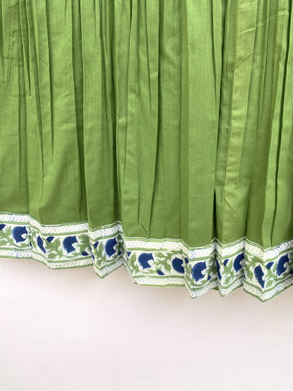 Olive Green Cotton Maxi Dress – Puff Sleeve Tiered Boho Long Dress with Floral Block Print Border