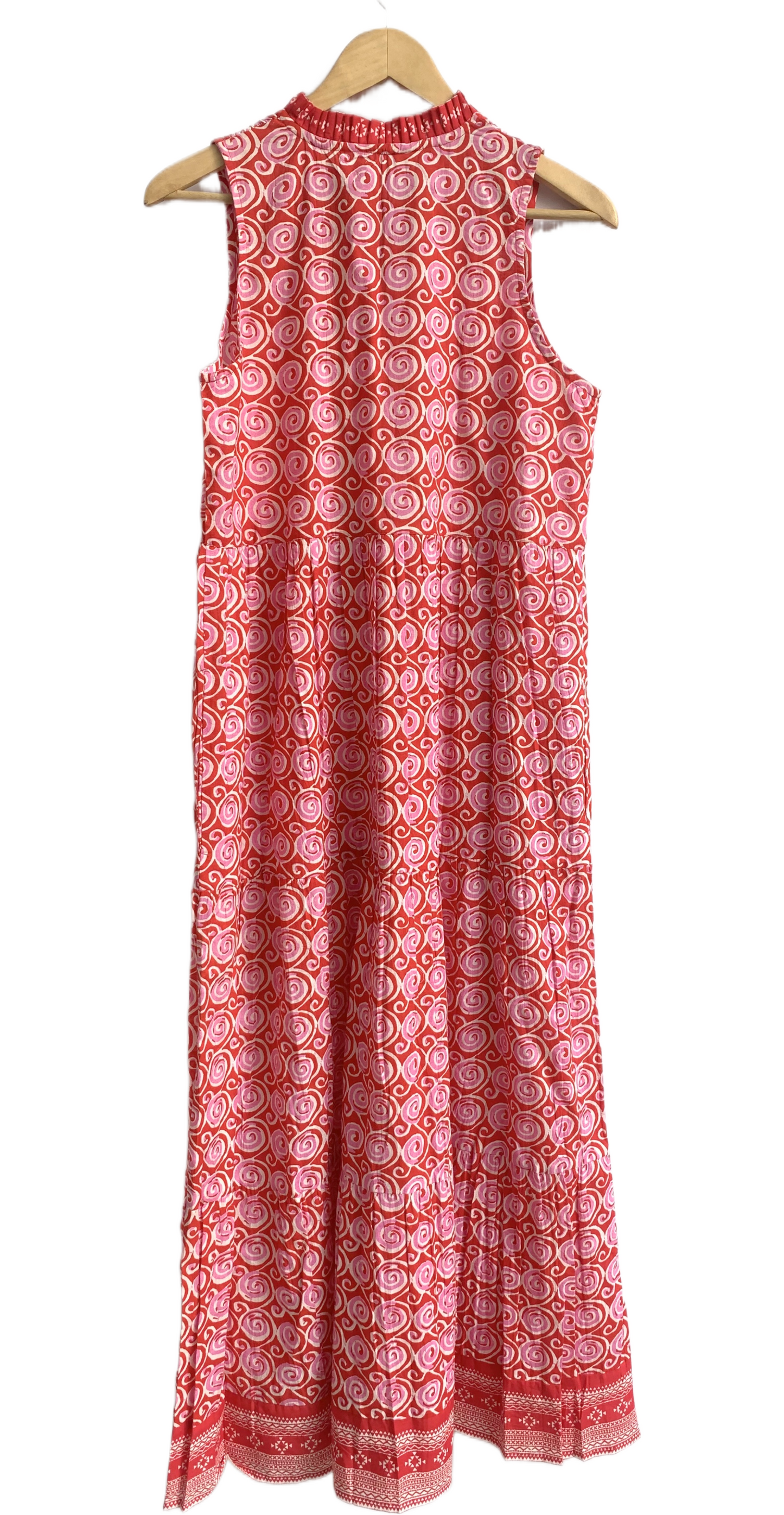Red Printed Cotton Tiered Midi Dress – Sleeveless Boho Summer Dress