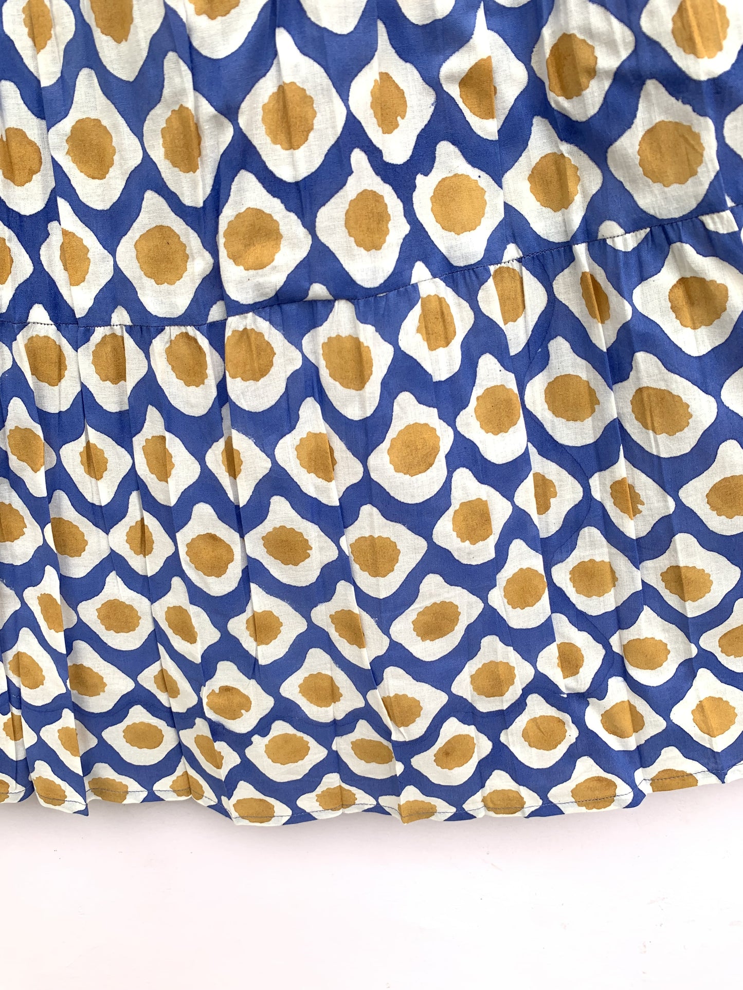 Blue Mustard Geometric Hand Block Printed Cotton Maxi Skirt – Tiered Boho Elastic Waist Summer Skirt