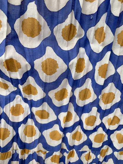 Blue Mustard Geometric Hand Block Printed Cotton Maxi Skirt – Tiered Boho Elastic Waist Summer Skirt