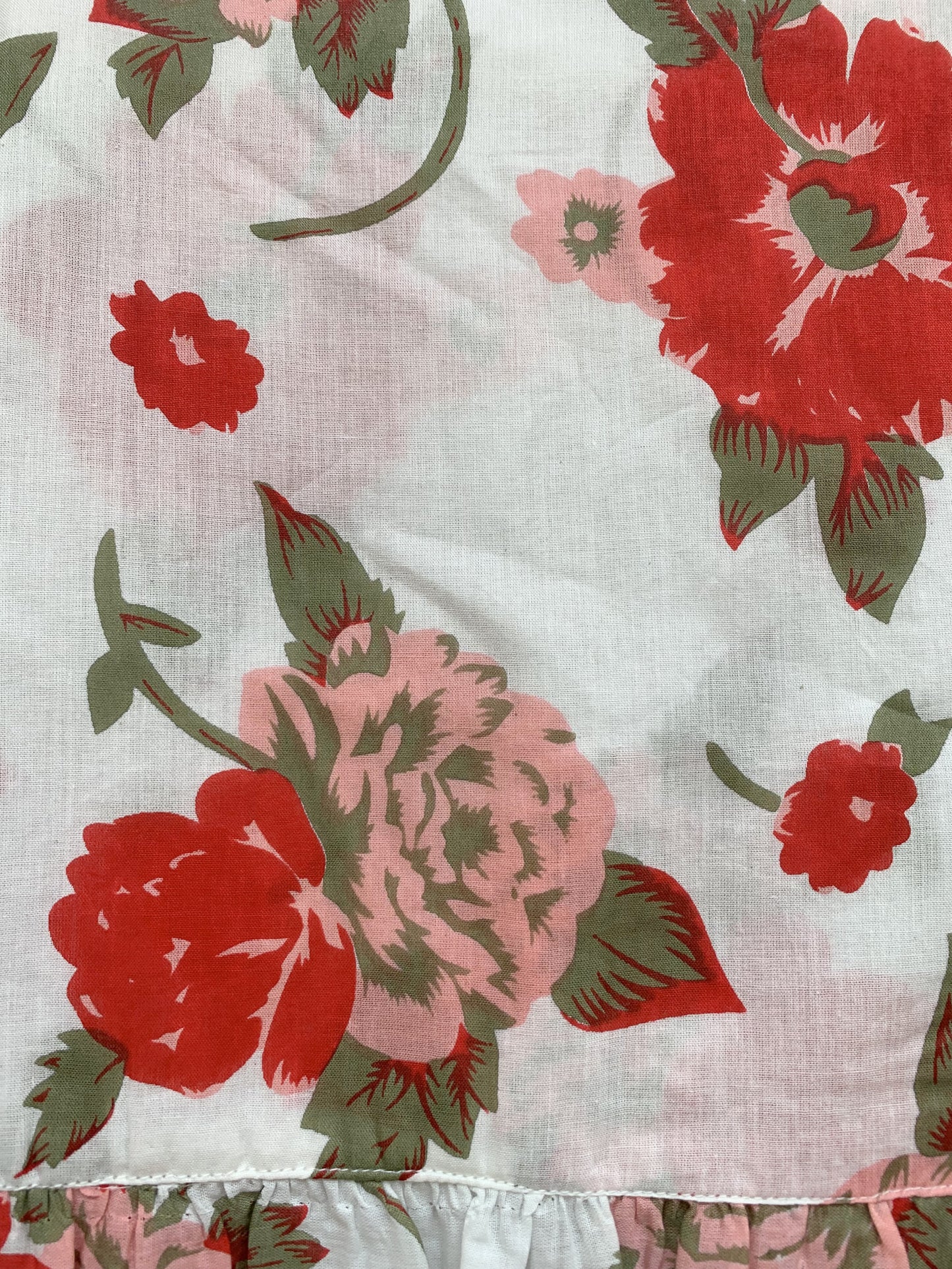 White Red Floral Screen Printed Cotton Mini Dress – Long Sleeve Boho Indian Dress