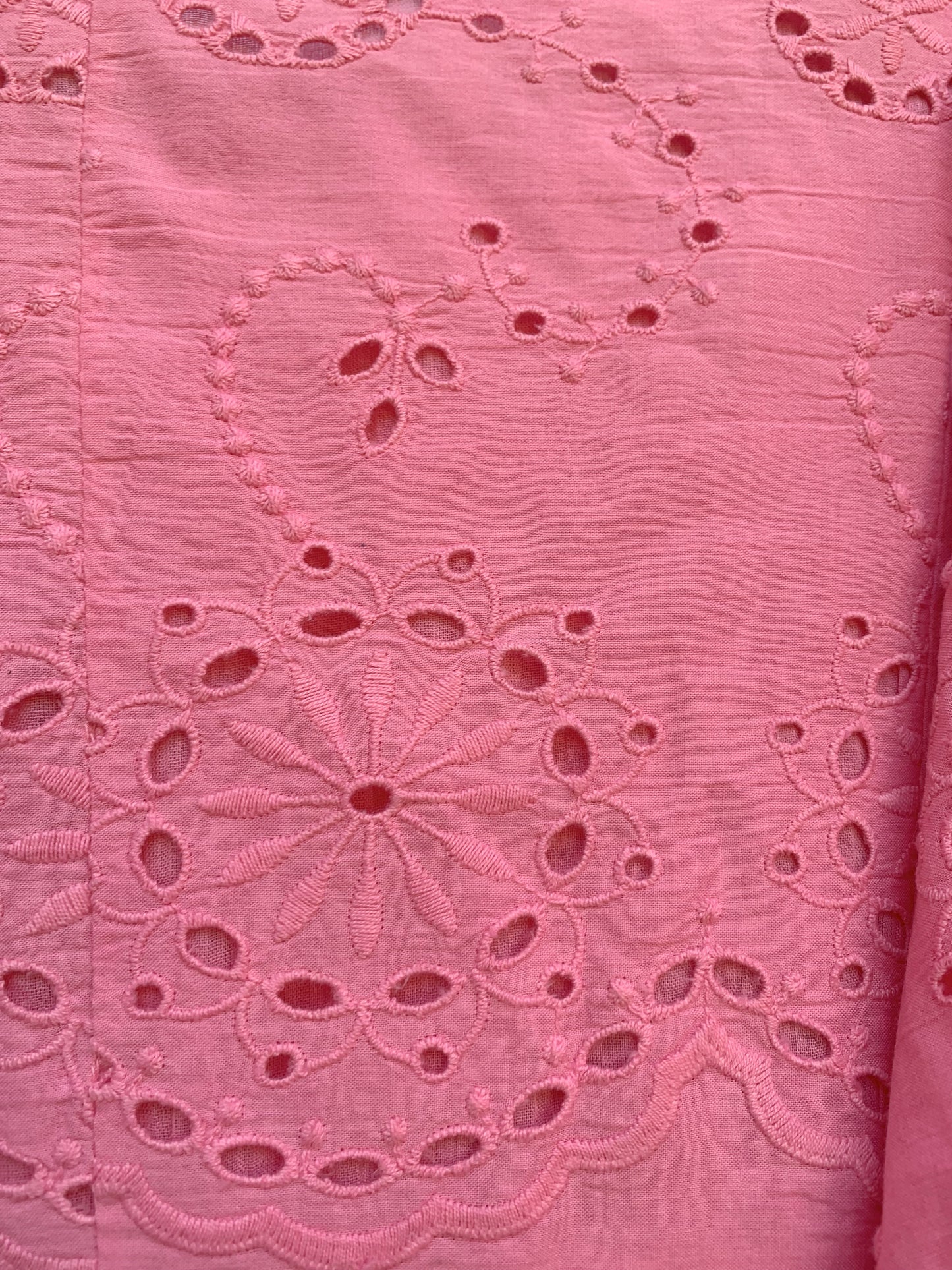 Pink Eyelet Cotton Maxi Dress – Tiered Boho Long Sleeve Summer Dress