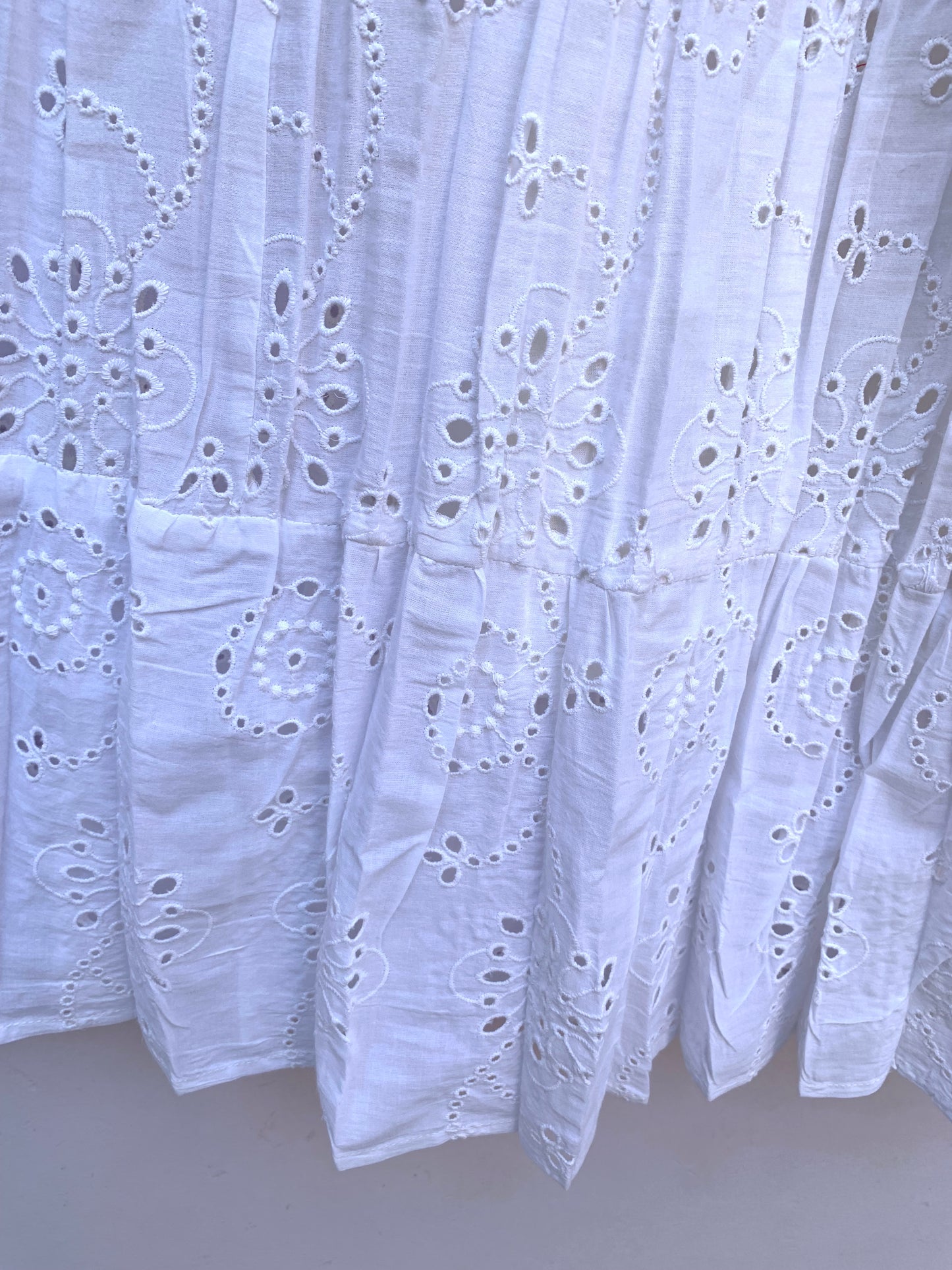White Eyelet Cotton Maxi Skirt – Tiered Boho Elastic Waist Summer Skirt