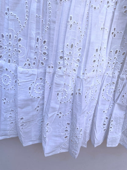 White Eyelet Cotton Maxi Skirt – Tiered Boho Elastic Waist Summer Skirt