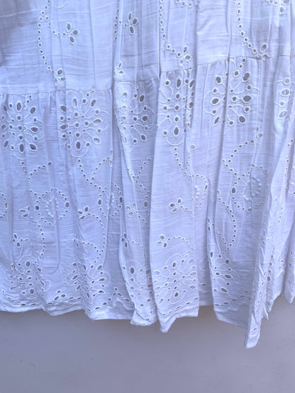 White Cotton Eyelet Mini Dress – Boho Tiered Long Sleeve Summer Dress