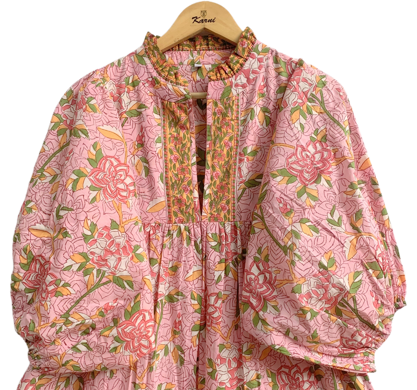 Blush Pink Floral Block Print Cotton Dress – Boho Tiered Maxi Dress