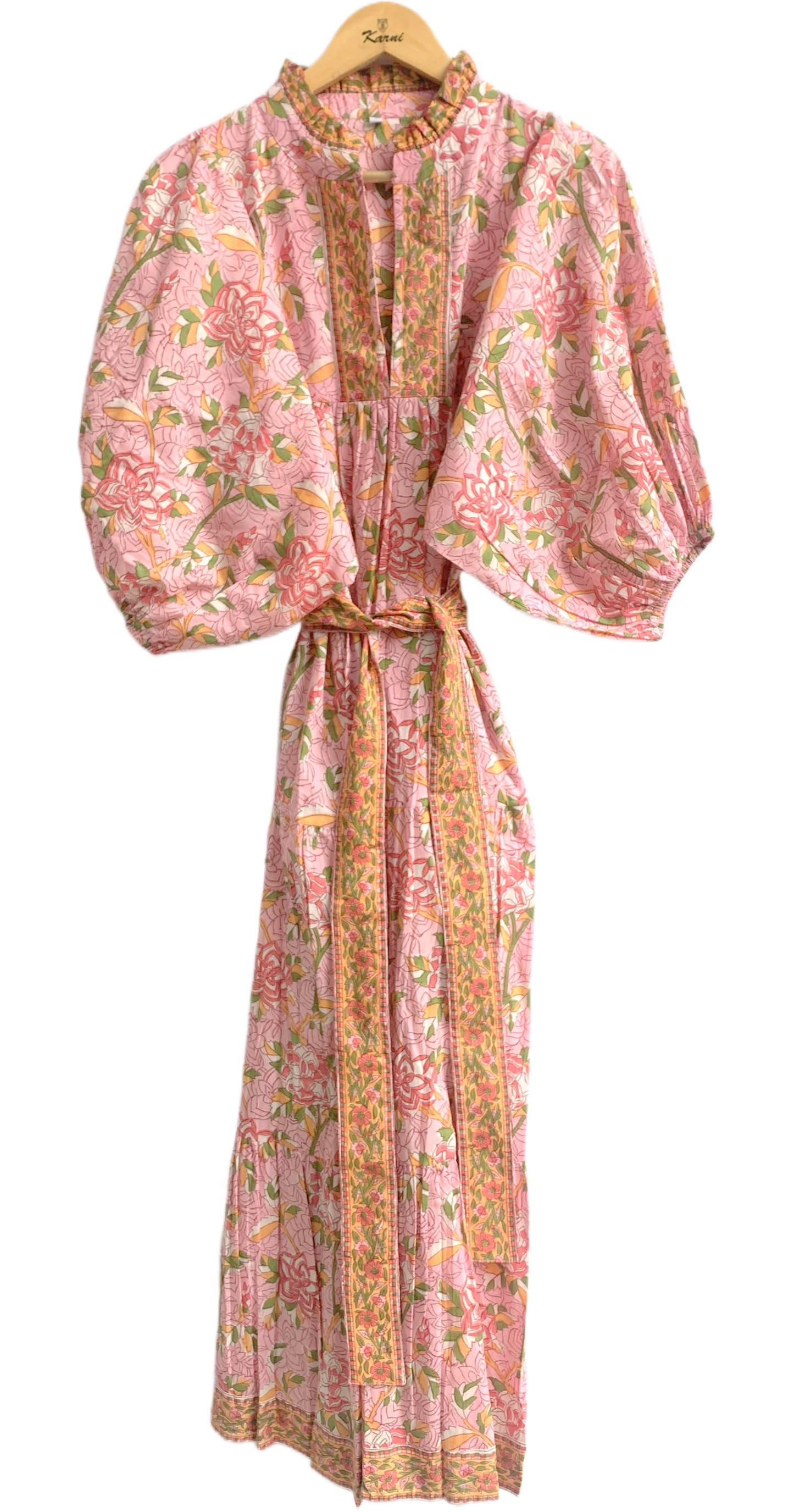 Blush Pink Floral Block Print Cotton Dress – Boho Tiered Maxi Dress