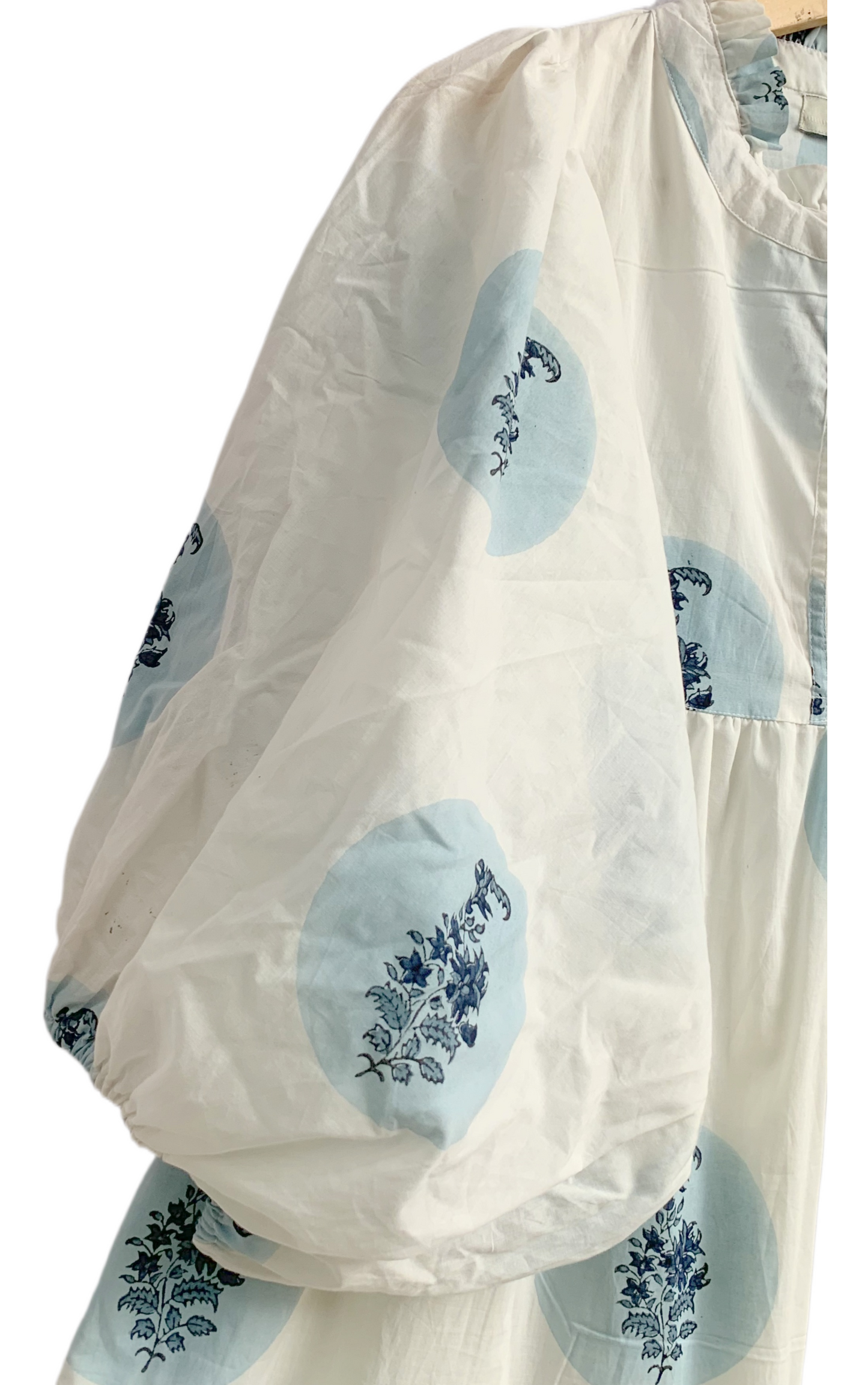 Blue Circle Block Print Cotton Maxi Dress – Relaxed Boho Dress