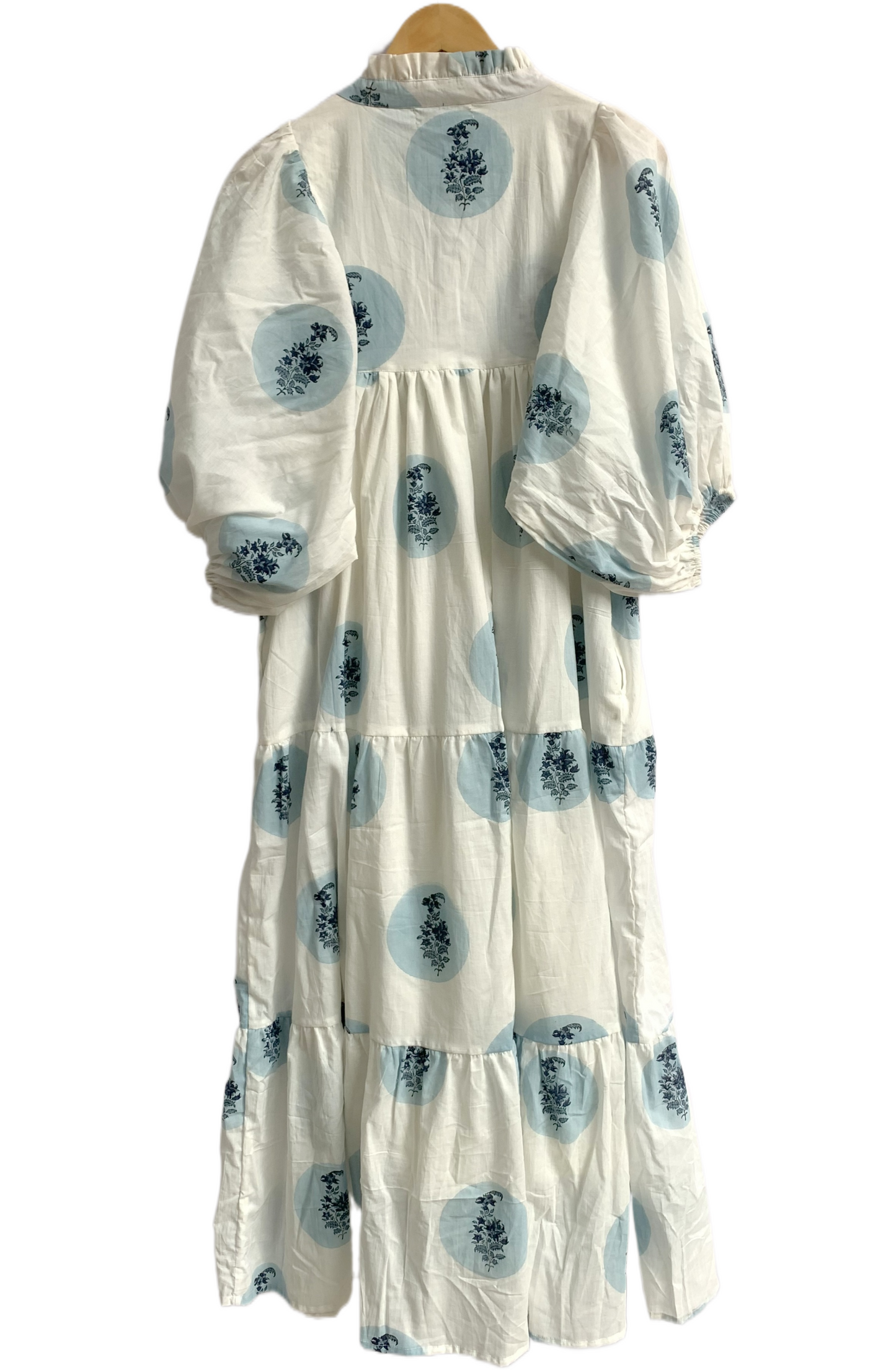 Blue Circle Block Print Cotton Maxi Dress – Relaxed Boho Dress