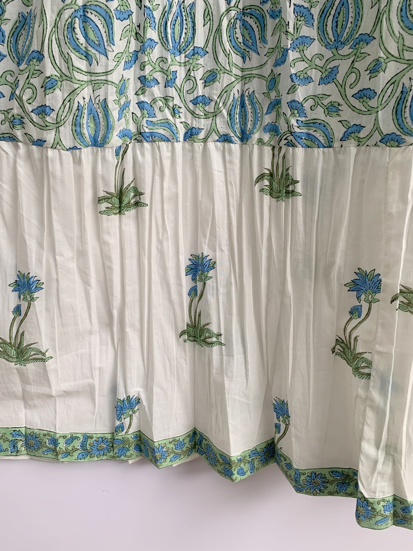 Green Blue Floral Hand Block Printed Cotton Maxi Dress – Boho Indian Long Dress
