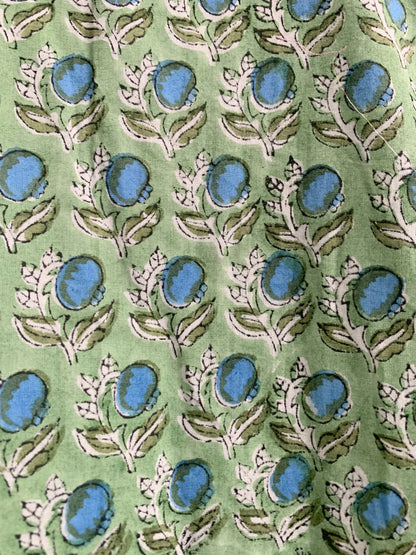 Green Blue Floral Hand Block Printed Cotton Maxi Dress – Boho Indian Long Dress
