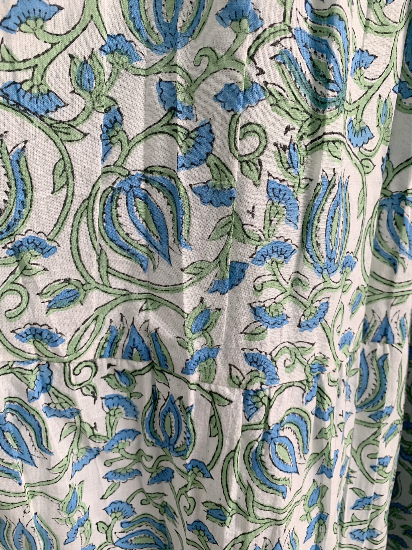 Green Blue Floral Hand Block Printed Cotton Maxi Dress – Boho Indian Long Dress