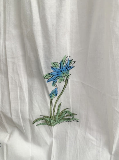 Green Blue Floral Hand Block Printed Cotton Maxi Dress – Boho Indian Long Dress