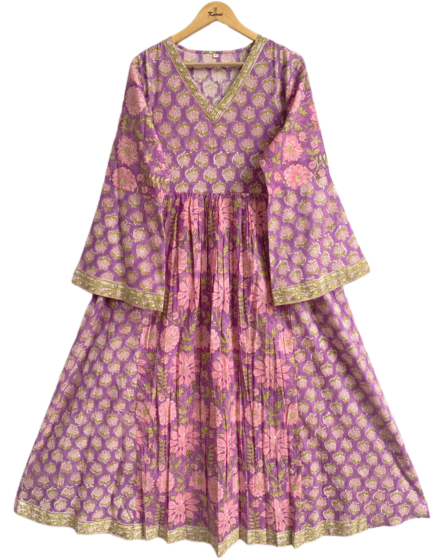 Indian Purple Floral Block Print Cotton Maxi Dress – Boho Long Dress
