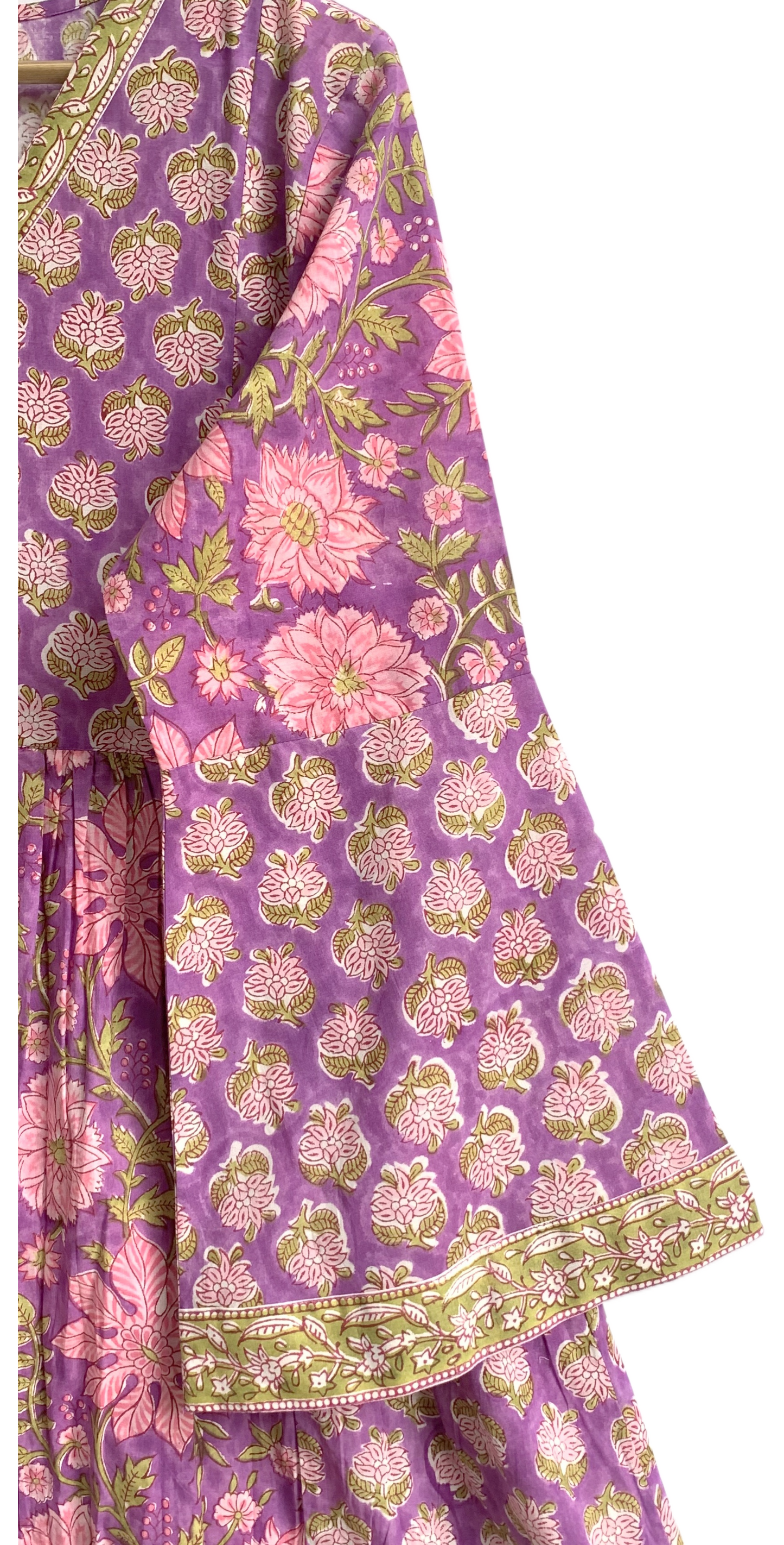 Indian Purple Floral Block Print Cotton Maxi Dress – Boho Long Dress