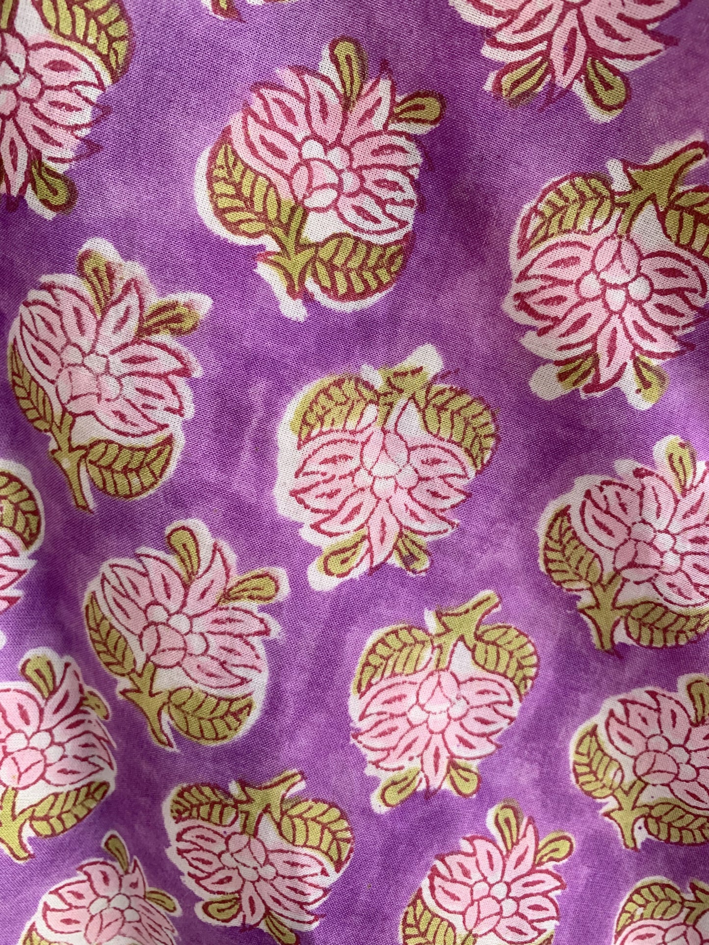 Indian Purple Floral Block Print Cotton Maxi Dress – Boho Long Dress