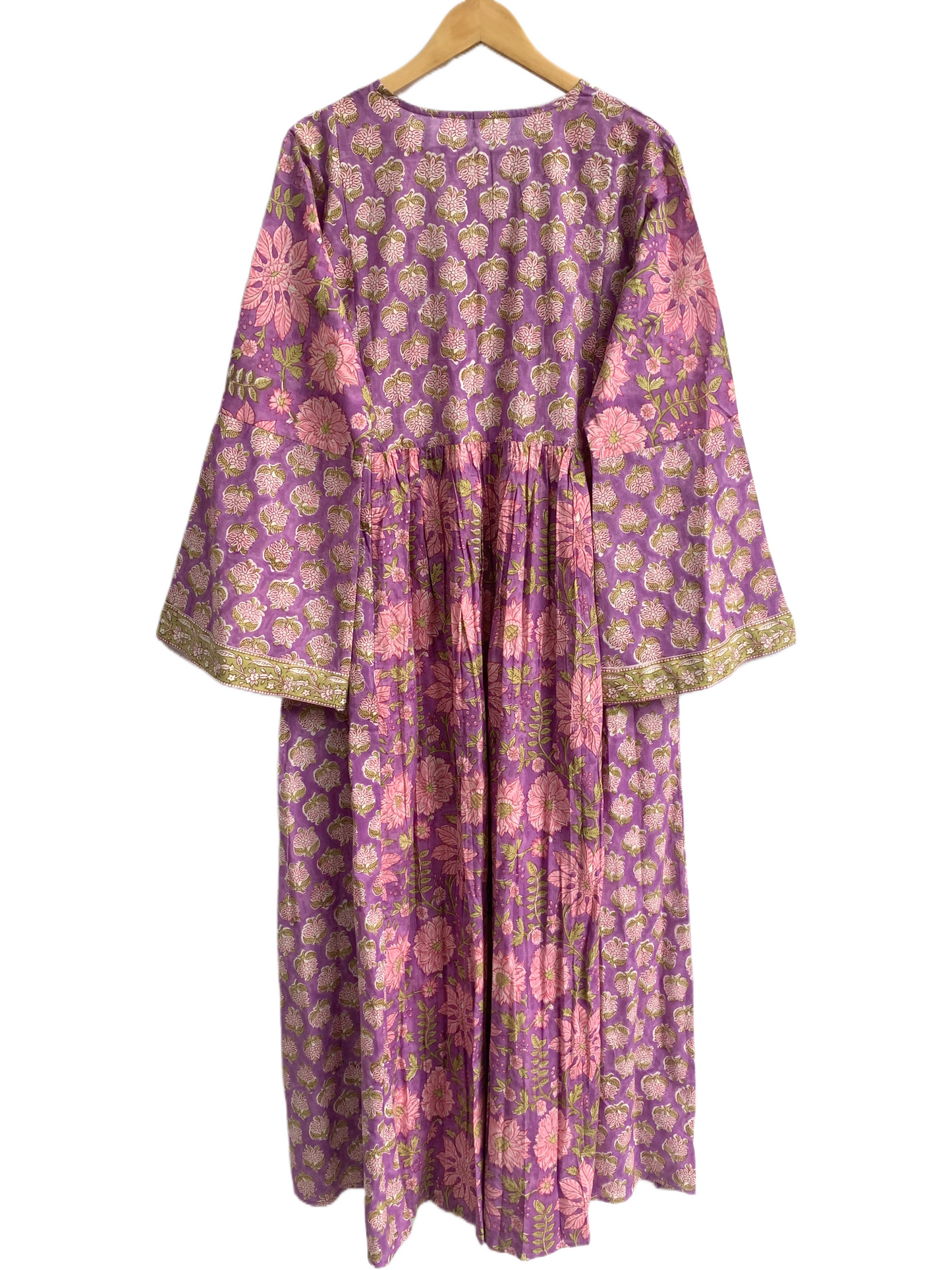 Indian Purple Floral Block Print Cotton Maxi Dress – Boho Long Dress