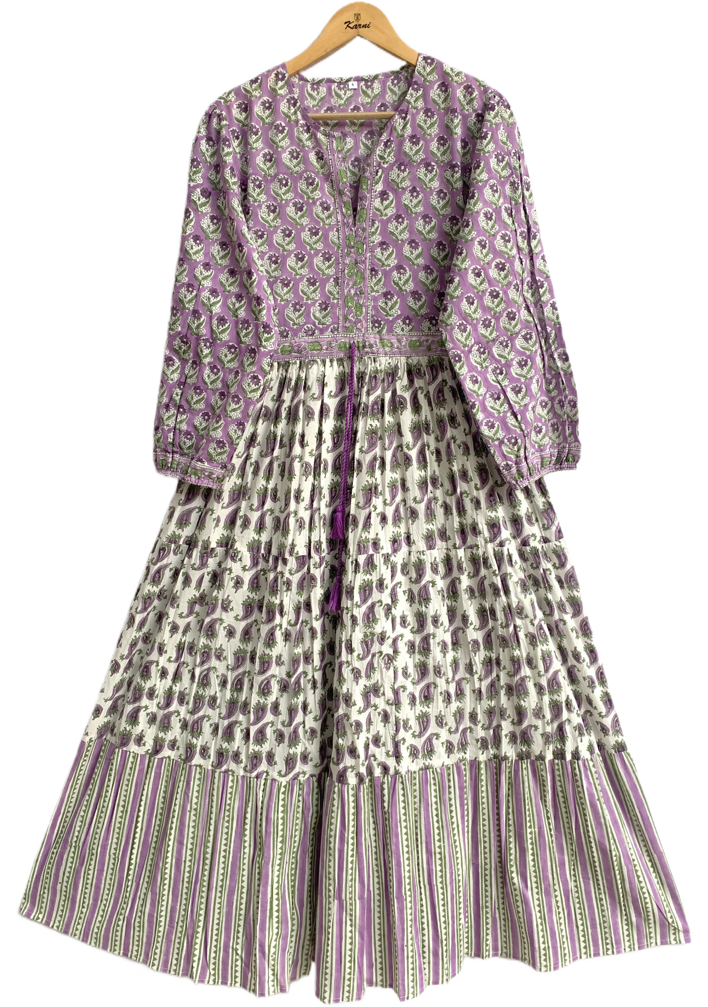 Purple Ivory Hand Block Printed Cotton Maxi Dress – Boho Indian Long Dress