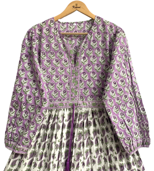 Purple Ivory Hand Block Printed Cotton Maxi Dress – Boho Indian Long Dress