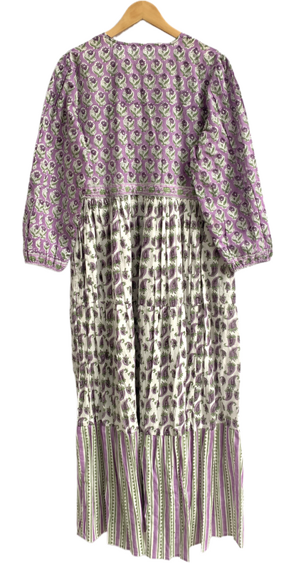 Purple Ivory Hand Block Printed Cotton Maxi Dress – Boho Indian Long Dress
