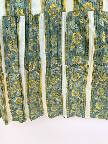 Sage Green Floral Striped Hand Block Printed Cotton Midi Dress by the Yard – Free Shipping