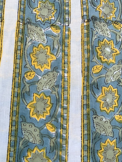 Sage Green Floral Striped Hand Block Printed Cotton Midi Dress by the Yard – Free Shipping