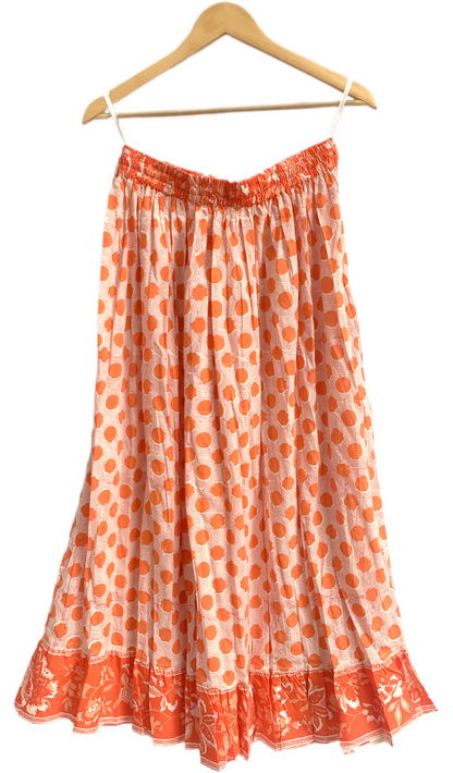 indian cotton orange floral hand block printed women's maxi skirts