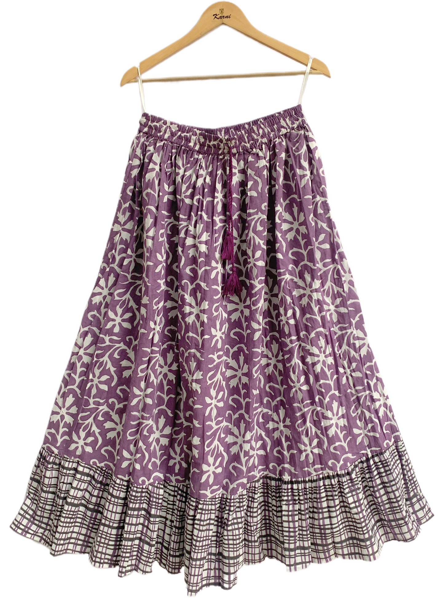 Purple Floral Hand Block Printed Cotton Maxi Skirt – Boho Tiered Summer Skirt