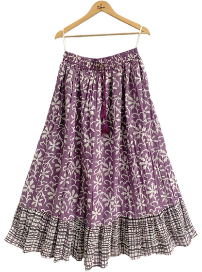 Purple Floral Hand Block Printed Cotton Maxi Skirt – Boho Tiered Summer Skirt