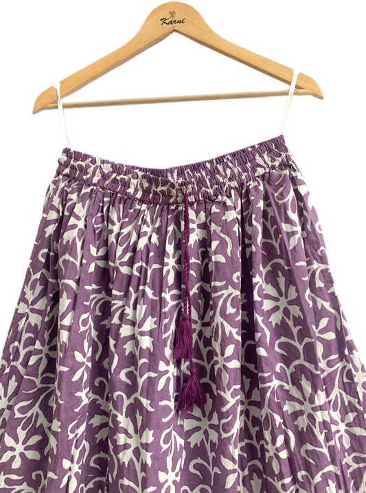 Purple Floral Hand Block Printed Cotton Maxi Skirt – Boho Tiered Summer Skirt
