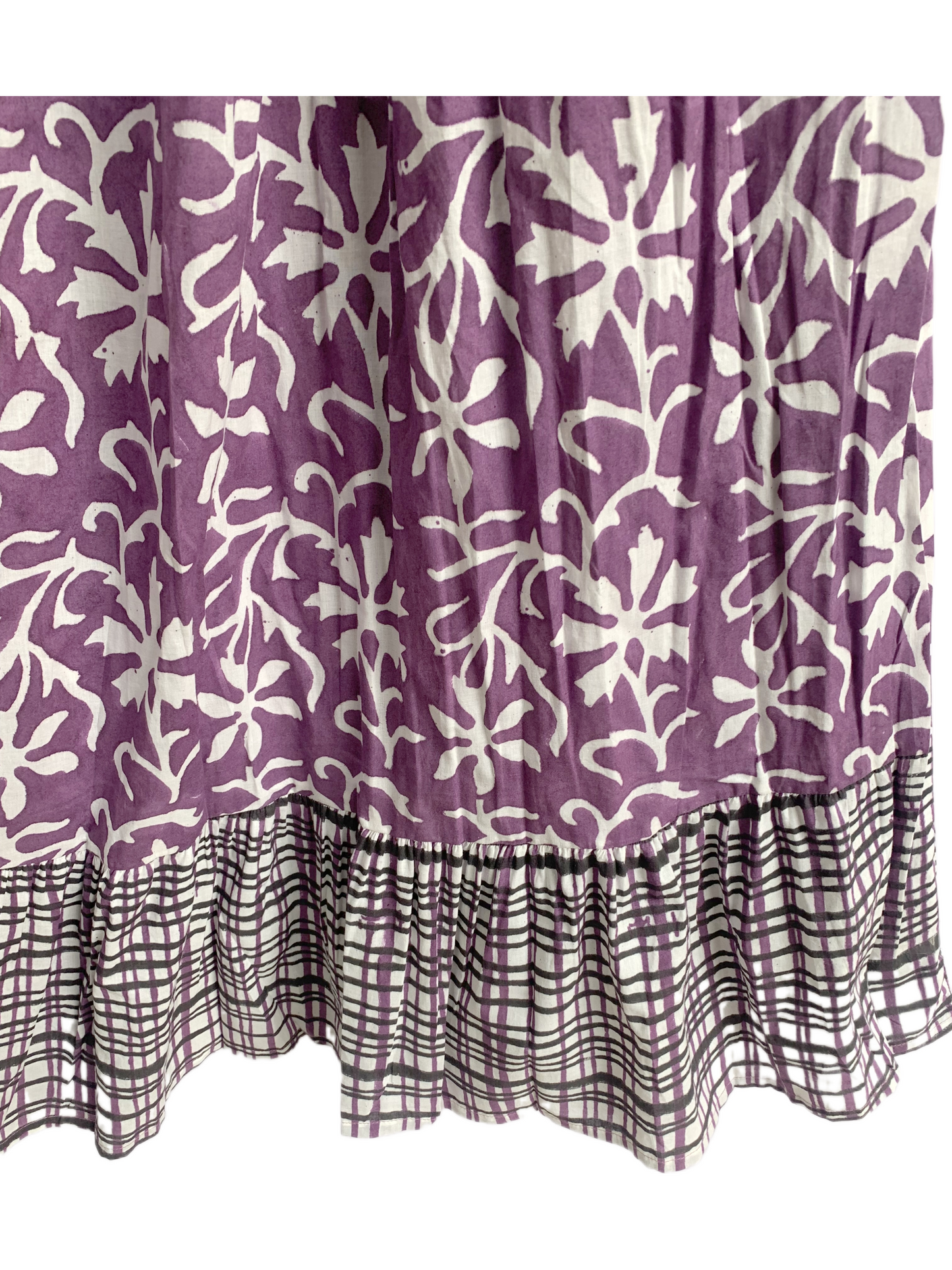 Purple Floral Hand Block Printed Cotton Maxi Skirt – Boho Tiered Summer Skirt